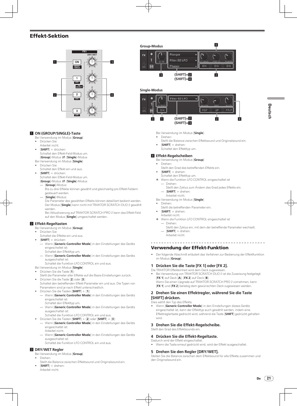 Effekt-sektion, Verwendung der effekt-funktion | Pioneer DJM-T1 User Manual | Page 85 / 100