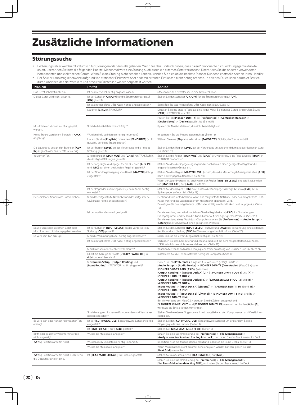 Störungssuche, Zusätzliche informationen | Pioneer DJM-T1 User Manual | Page 96 / 100