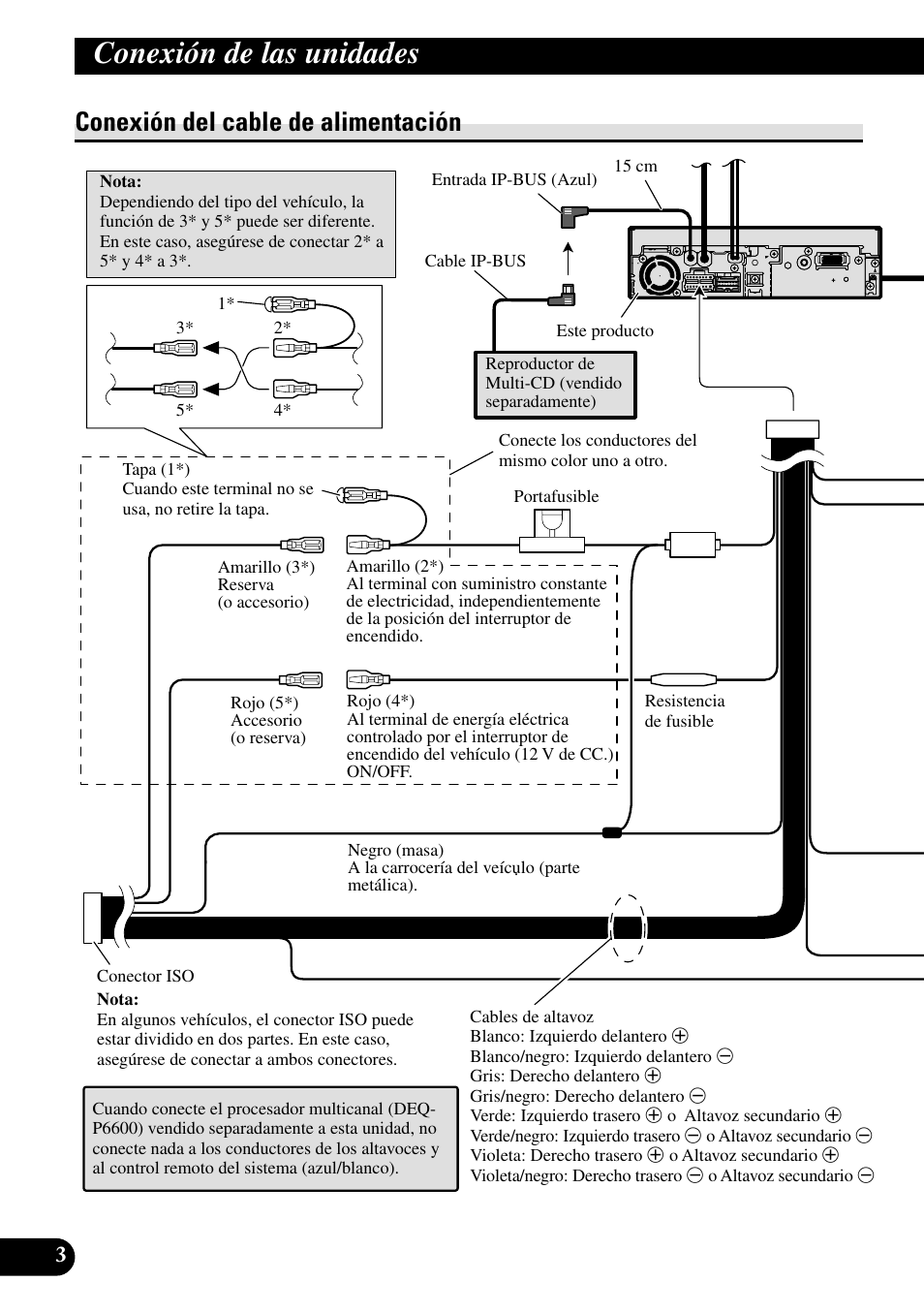 Conexión del cable de alimentación, Conexión de las unidades | Pioneer AVH-P5700DVD User Manual | Page 18 / 86