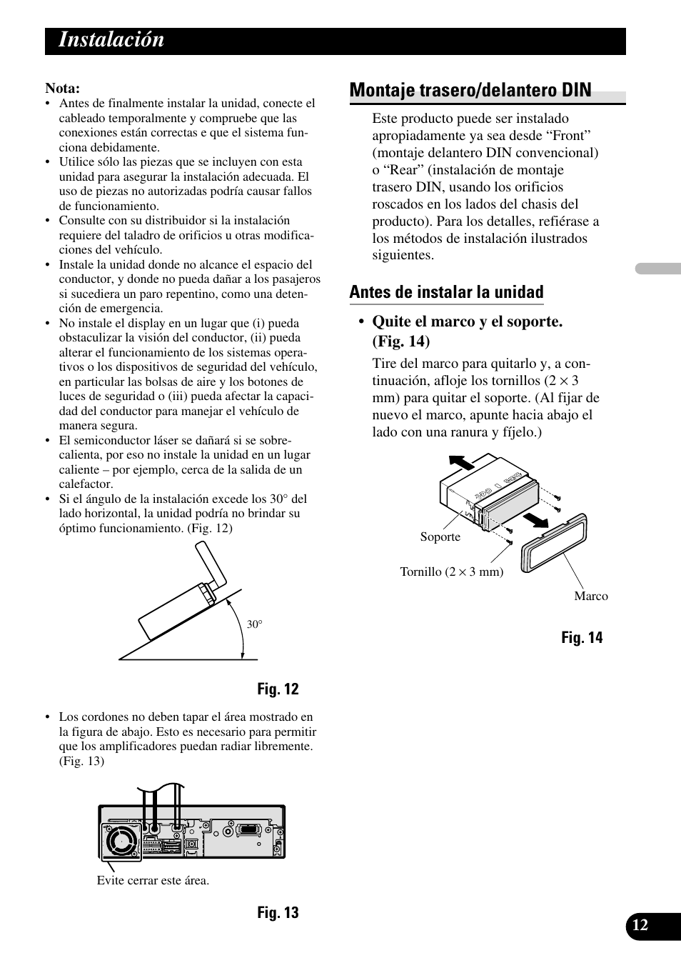 Instalación, Montaje trasero/delantero din, Antes de instalar la unidad | Pioneer AVH-P5700DVD User Manual | Page 27 / 86