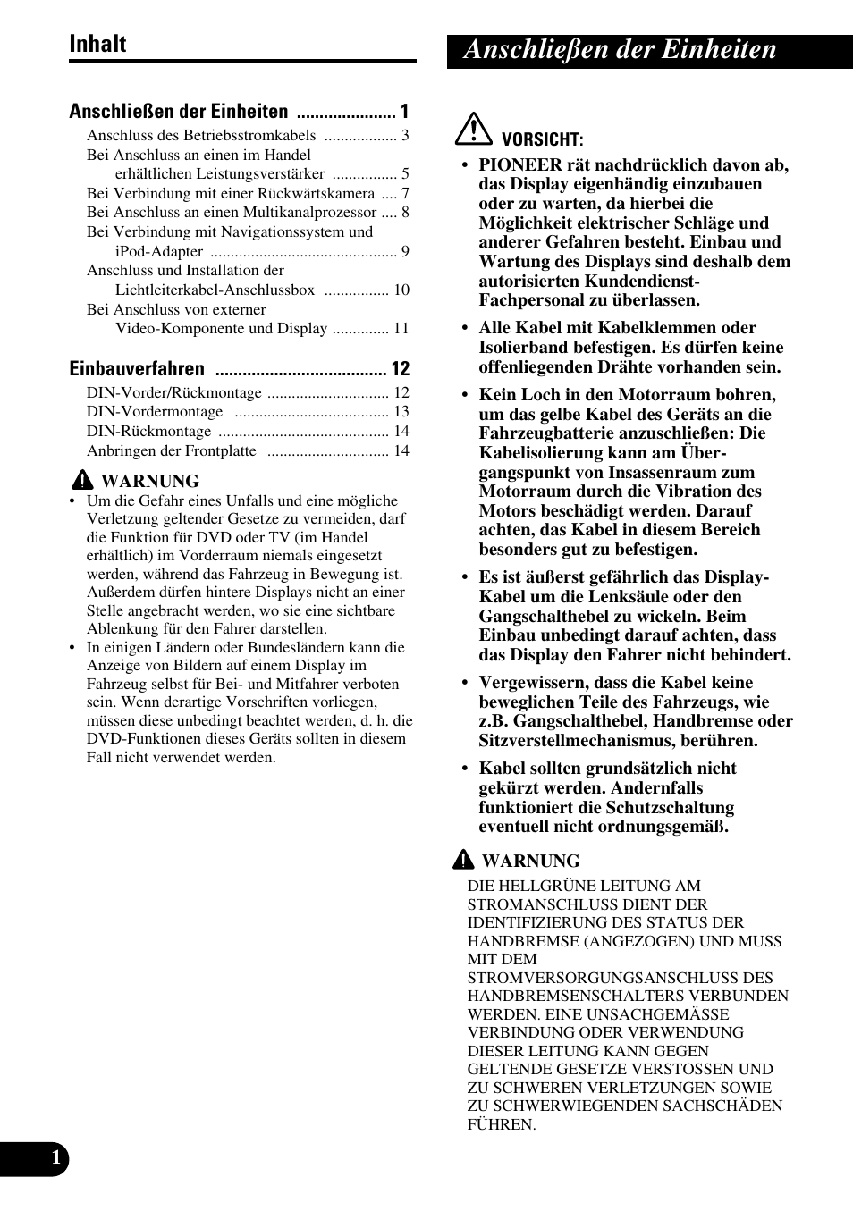 Deutsch, Anschließen der einheiten, Inhalt | Pioneer AVH-P5700DVD User Manual | Page 30 / 86