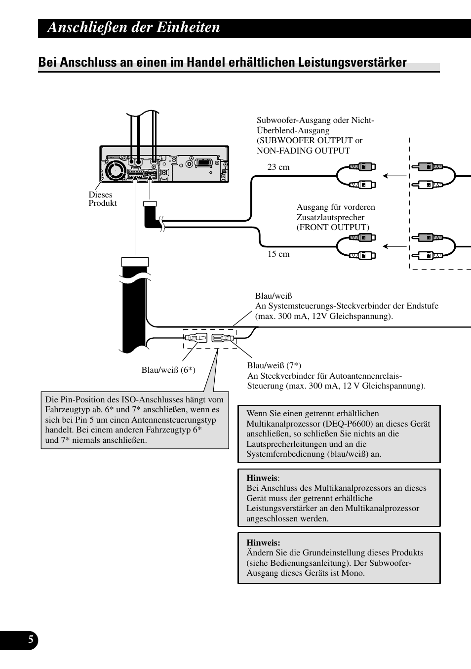 Bei anschluss an einen im handel, Erhältlichen leistungsverstärker, Anschließen der einheiten | Pioneer AVH-P5700DVD User Manual | Page 34 / 86