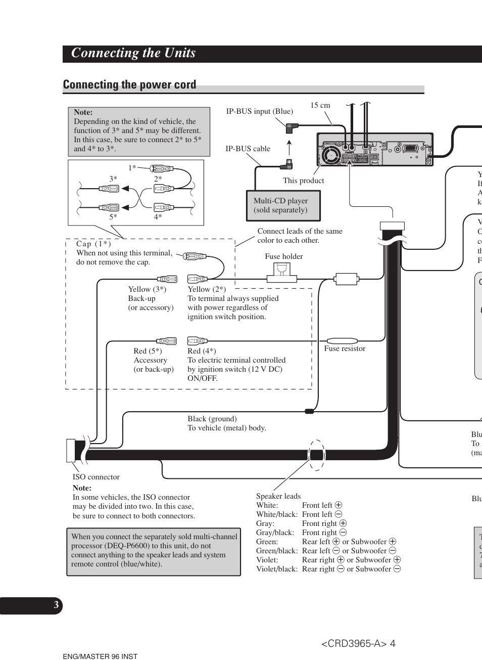Connecting the power cord, Connecting the units | Pioneer AVH-P5700DVD User Manual | Page 4 / 86