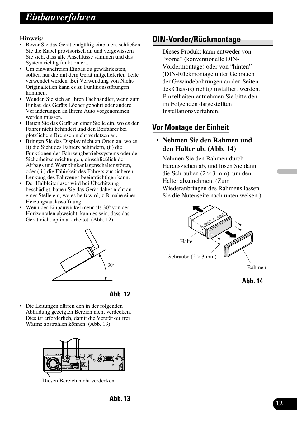 Einbauverfahren, Din-vorder/rückmontage, Vor montage der einheit | Pioneer AVH-P5700DVD User Manual | Page 41 / 86