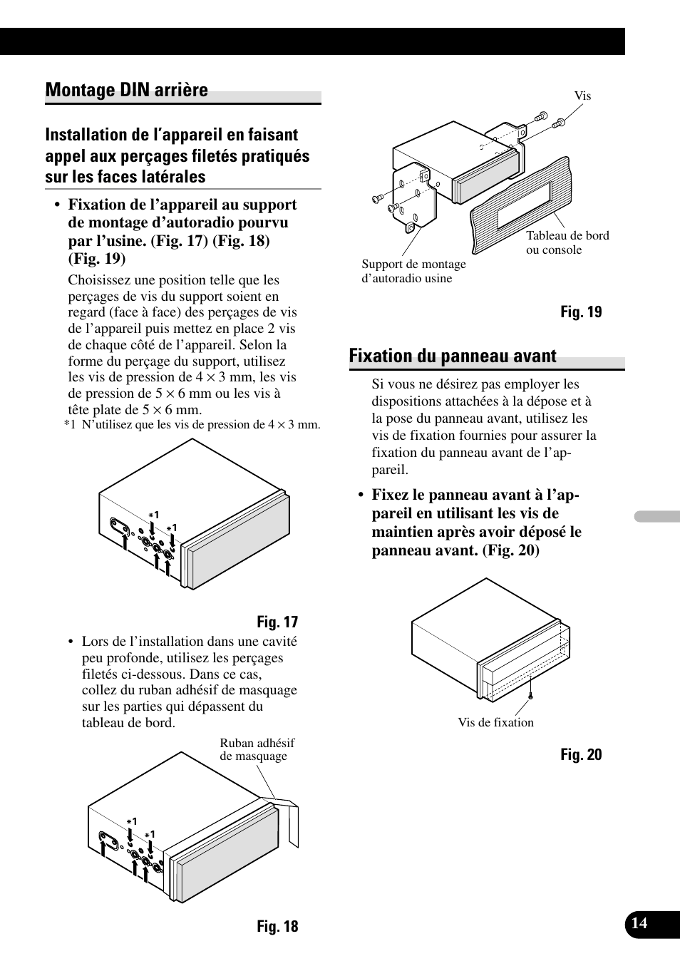 Montage din arrière fixation du panneau avant, Montage din arrière, Fixation du panneau avant | Pioneer AVH-P5700DVD User Manual | Page 57 / 86