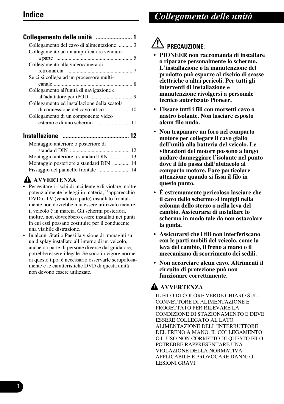 Italiano, Collegamento delle unità, Indice | Pioneer AVH-P5700DVD User Manual | Page 58 / 86