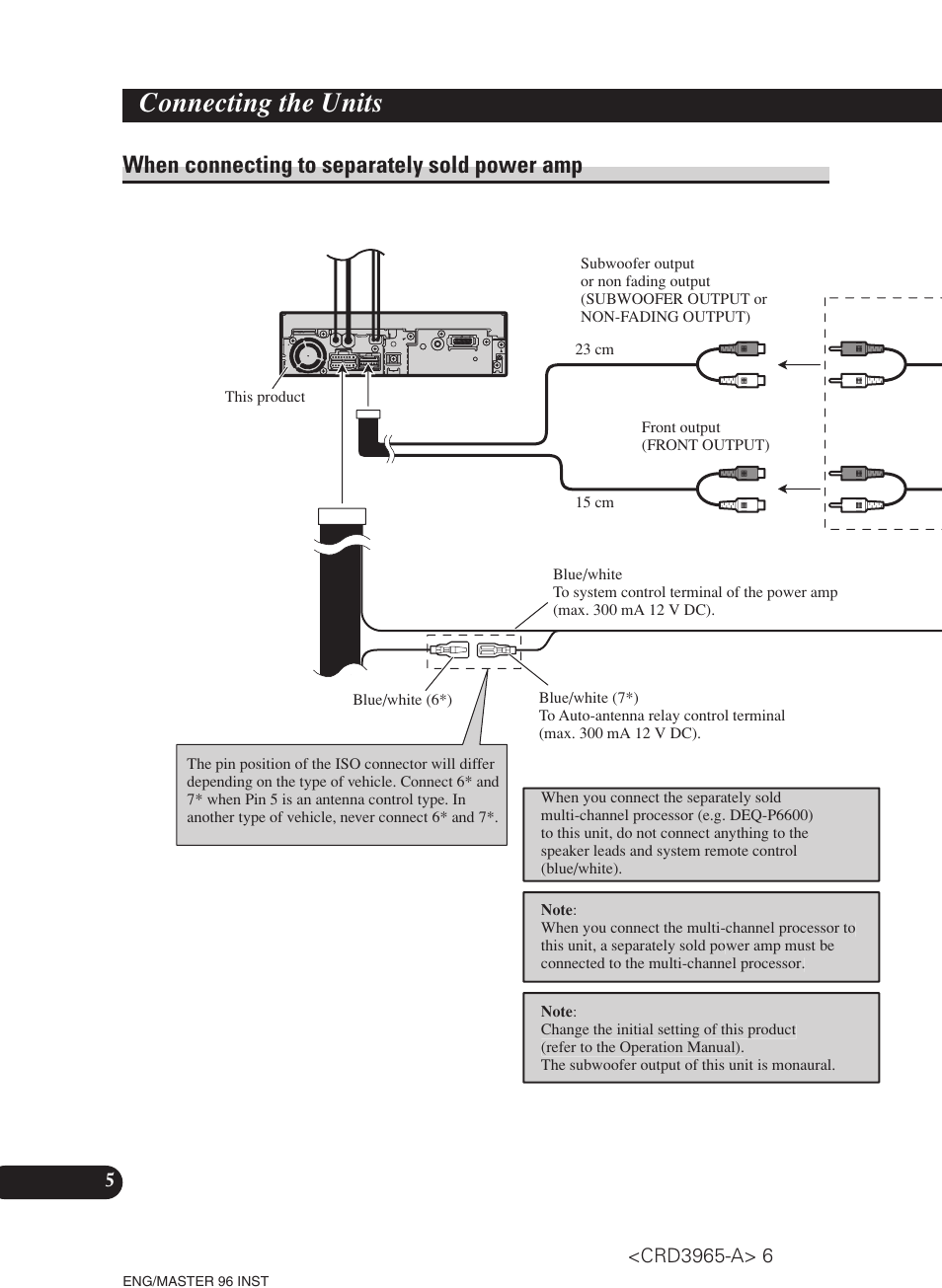 When connecting to separately sold power, Connecting the units, When connecting to separately sold power amp | Pioneer AVH-P5700DVD User Manual | Page 6 / 86