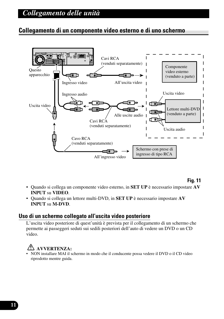 Collegamento di un componente video, Esterno e di uno schermo, Collegamento delle unità | Pioneer AVH-P5700DVD User Manual | Page 68 / 86