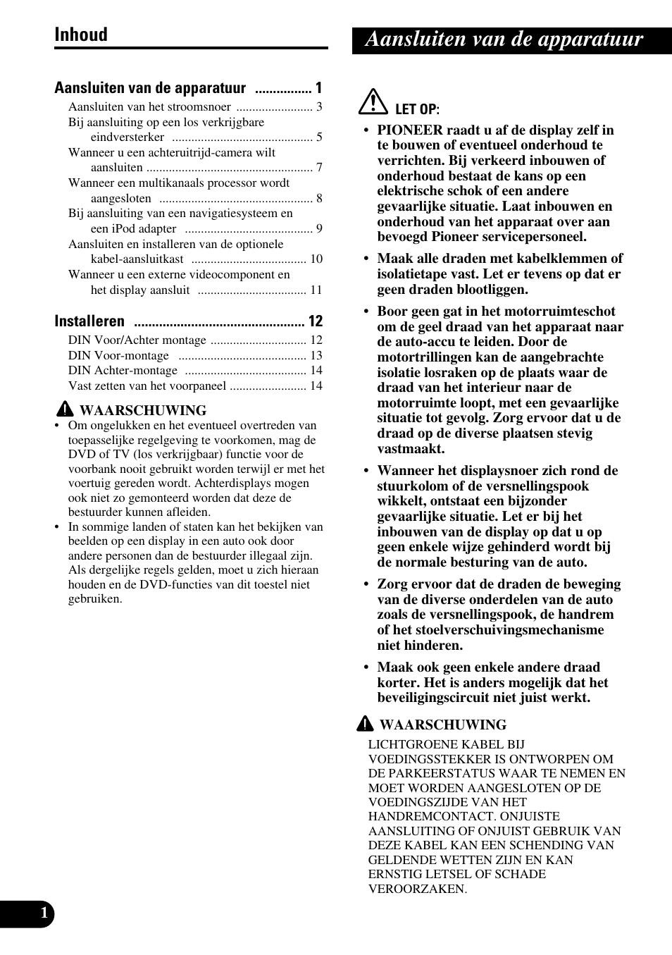Nederlands, Aansluiten van de apparatuur, Inhoud | Pioneer AVH-P5700DVD User Manual | Page 72 / 86