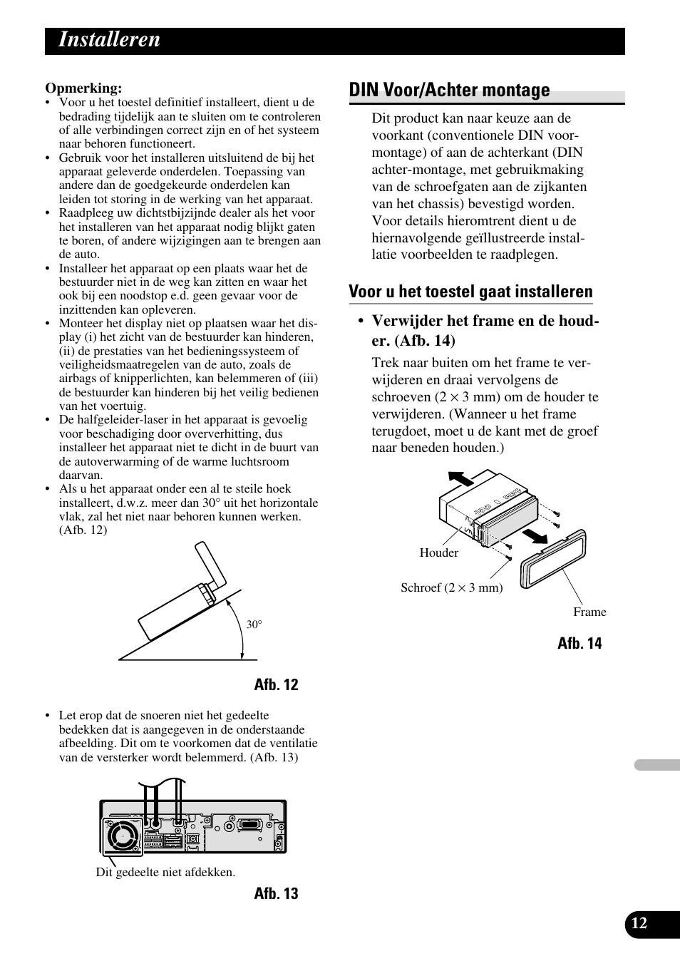 Installeren, Din voor/achter montage, Voor u het toestel gaat installeren | Pioneer AVH-P5700DVD User Manual | Page 83 / 86