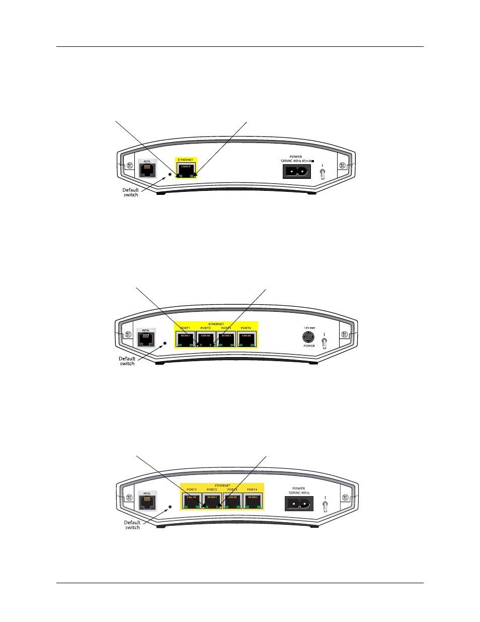 Reviewing the rear panel design, Figure 2, Netvanta 340 rear panel layout | Figure 3, Netvanta 344 rear panel layout, Figure 4, Netvanta 347 rear panel layout | ADTRAN NetVanta 300 Series User Manual | Page 22 / 32