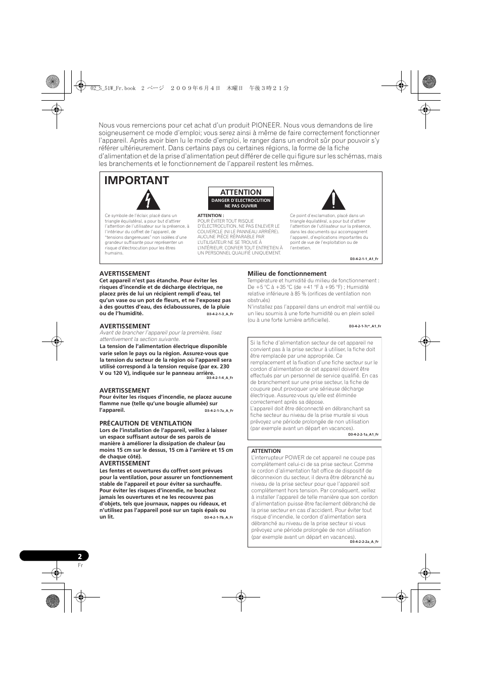 Important, Attention | Pioneer S-51W User Manual | Page 10 / 98