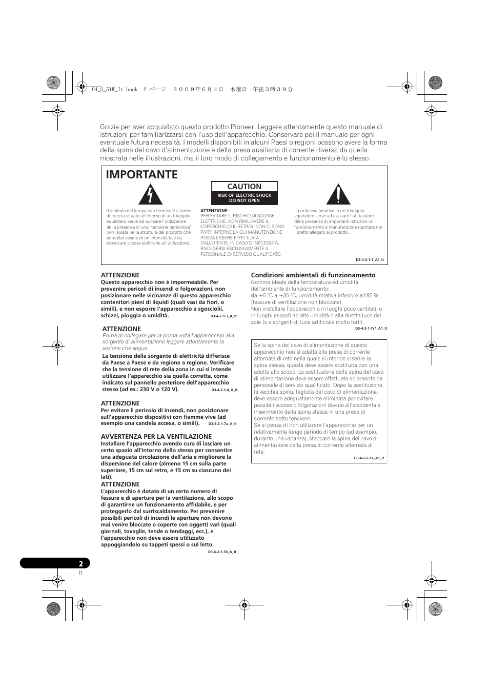 Importante, Caution | Pioneer S-51W User Manual | Page 26 / 98