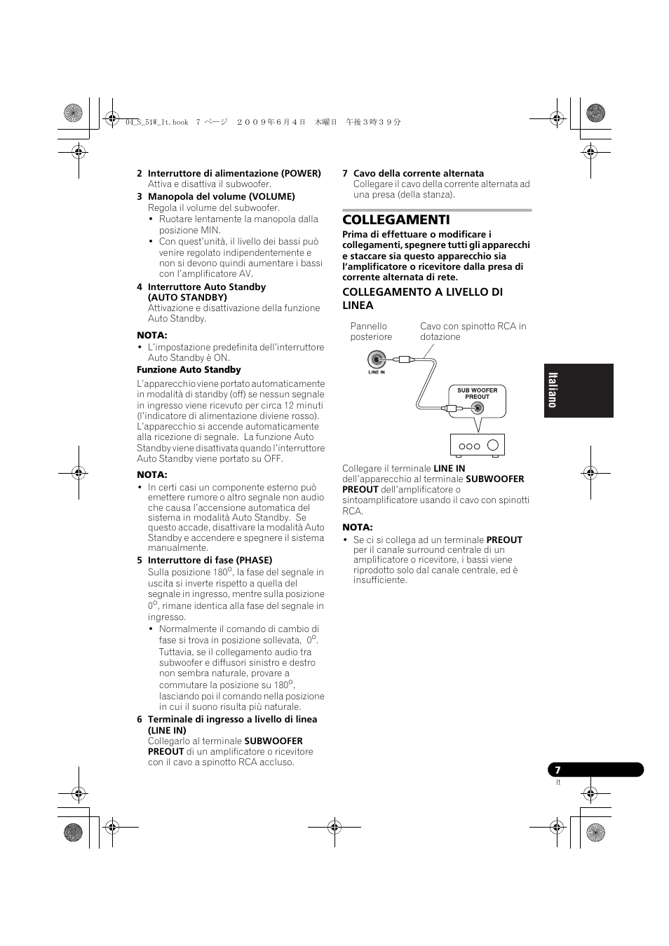Collegamenti, Collegamento a livello di linea | Pioneer S-51W User Manual | Page 31 / 98