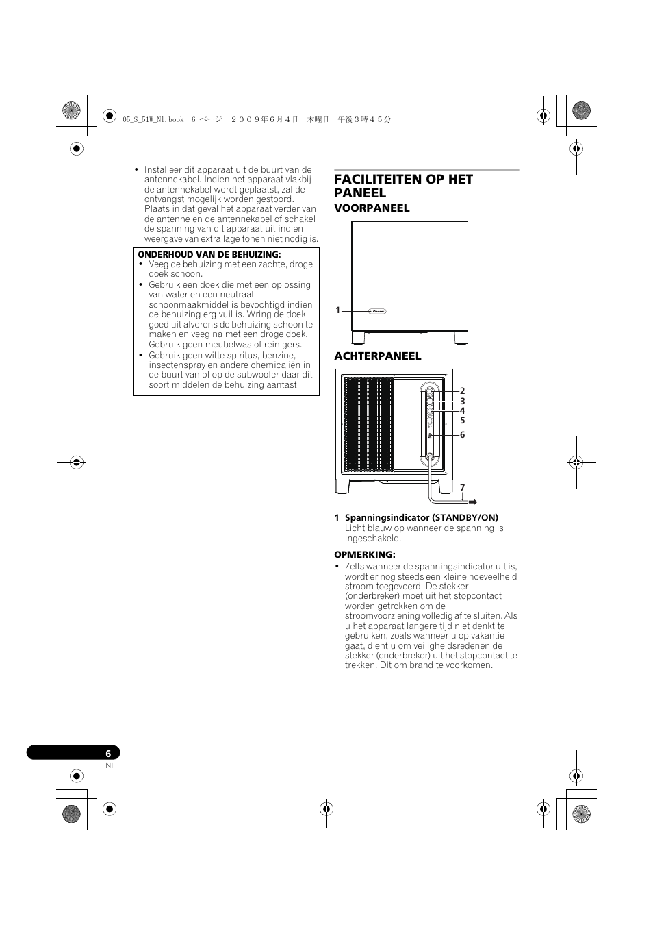 Faciliteiten op het paneel, Voorpaneel achterpaneel | Pioneer S-51W User Manual | Page 38 / 98