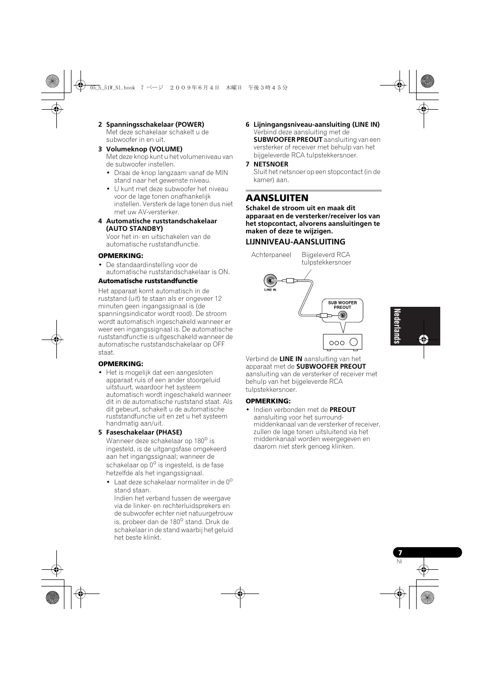 Aansluiten, Lijnniveau-aansluiting | Pioneer S-51W User Manual | Page 39 / 98