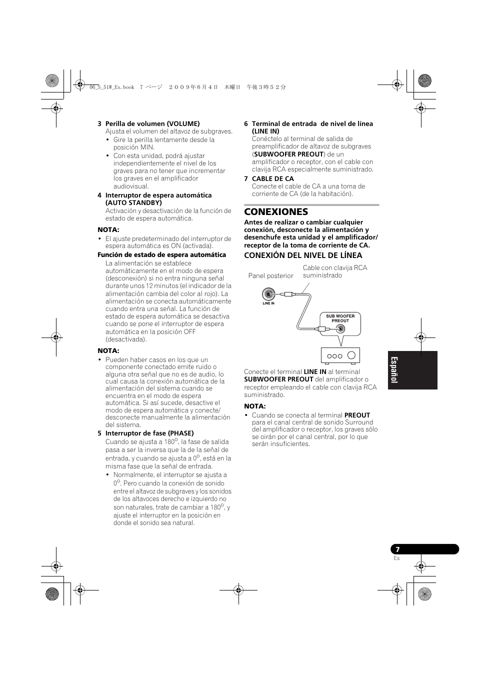 Conexiones, Conexión del nivel de línea | Pioneer S-51W User Manual | Page 47 / 98