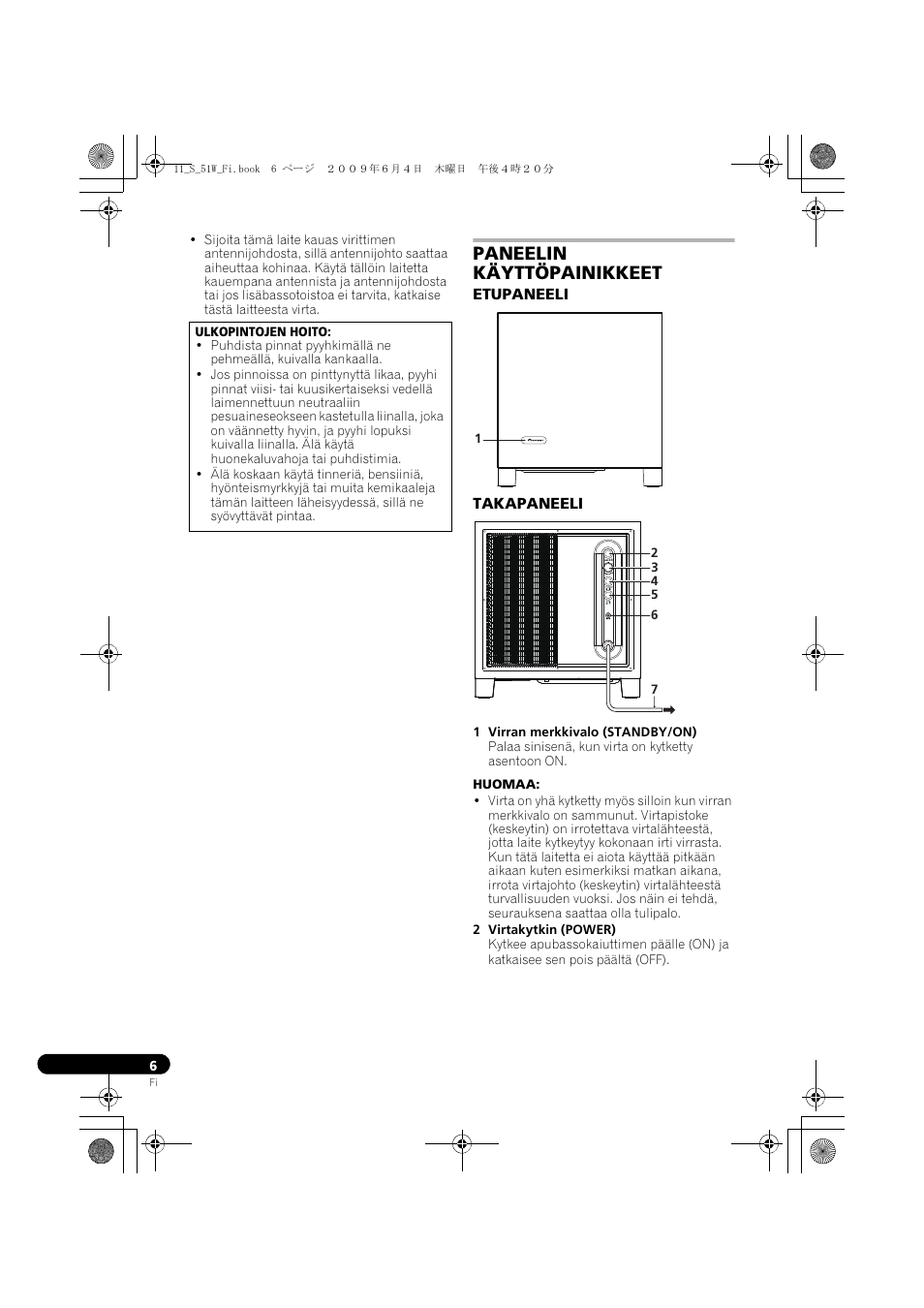 Paneelin käyttöpainikkeet, Etupaneeli takapaneeli | Pioneer S-51W User Manual | Page 86 / 98
