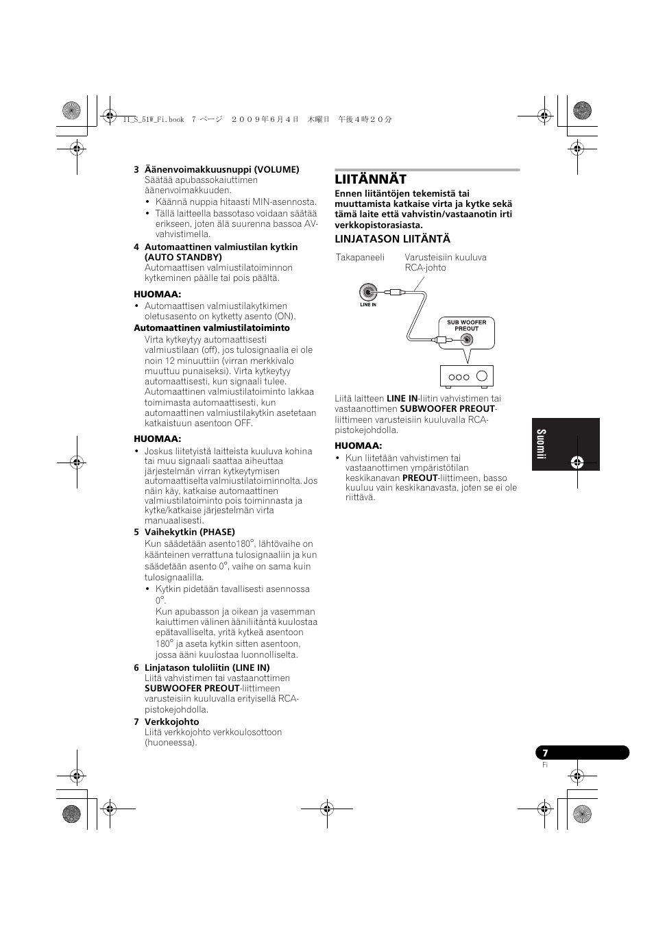 Liitännät, Linjatason liitäntä | Pioneer S-51W User Manual | Page 87 / 98