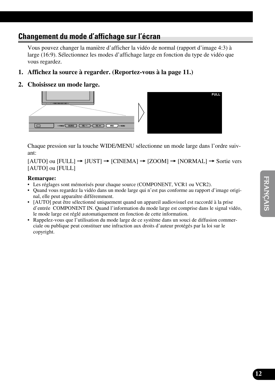 Changement du mode d’affichage sur, L’écran, Changement du mode d’affichage sur l’écran | Pioneer AVD-W1100V User Manual | Page 109 / 226