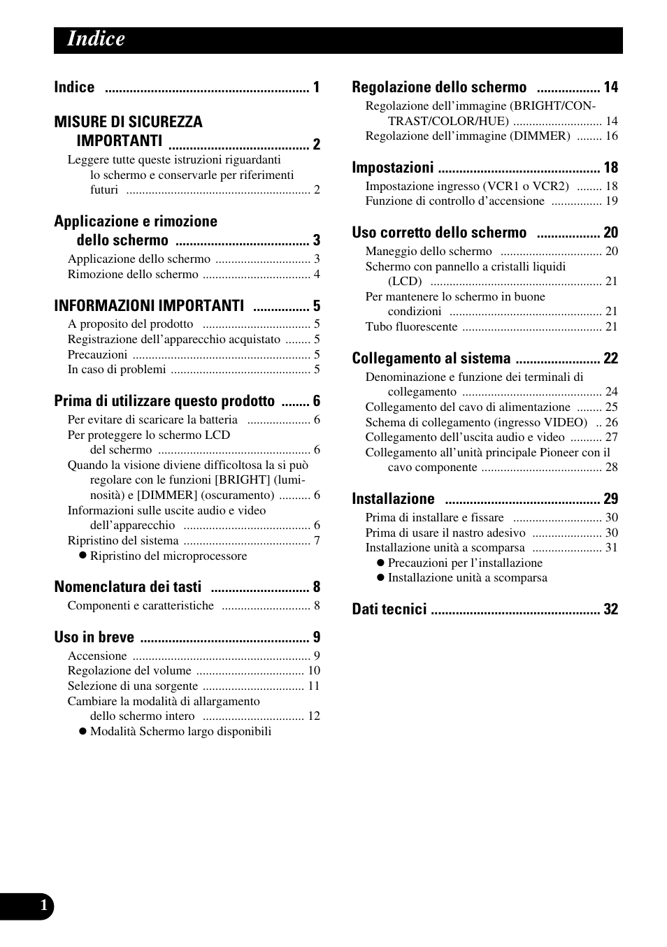 Italiano, Indice | Pioneer AVD-W1100V User Manual | Page 130 / 226