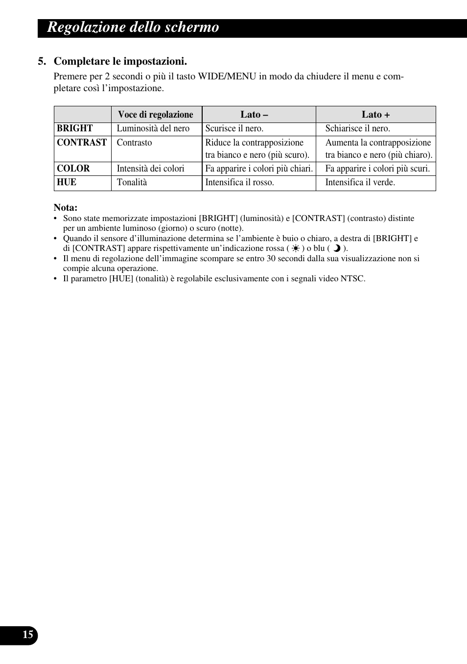 Regolazione dello schermo | Pioneer AVD-W1100V User Manual | Page 144 / 226