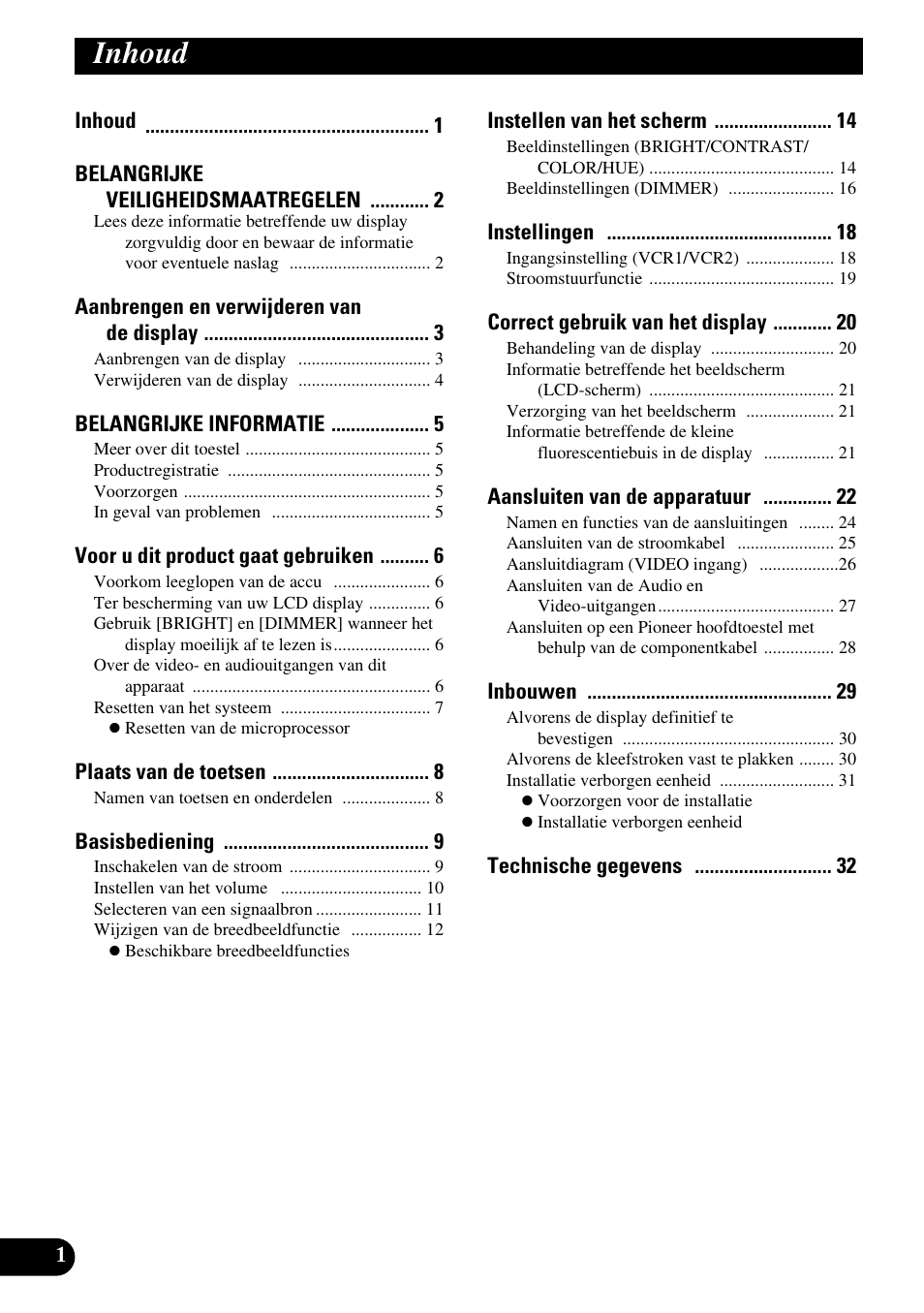 Nederlands, Inhoud | Pioneer AVD-W1100V User Manual | Page 162 / 226