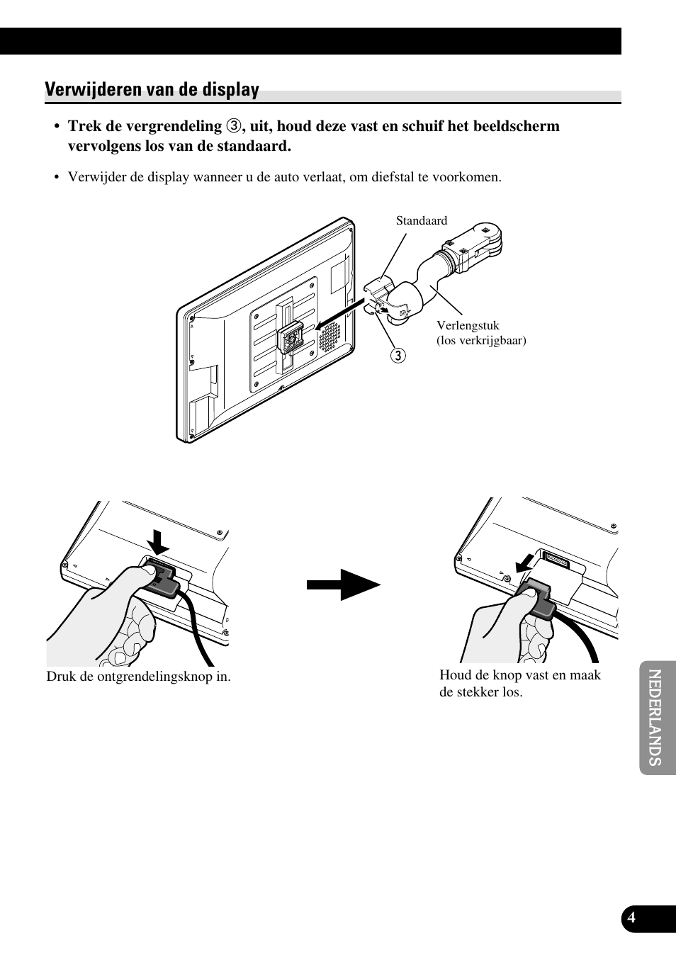 Verwijderen van de display | Pioneer AVD-W1100V User Manual | Page 165 / 226
