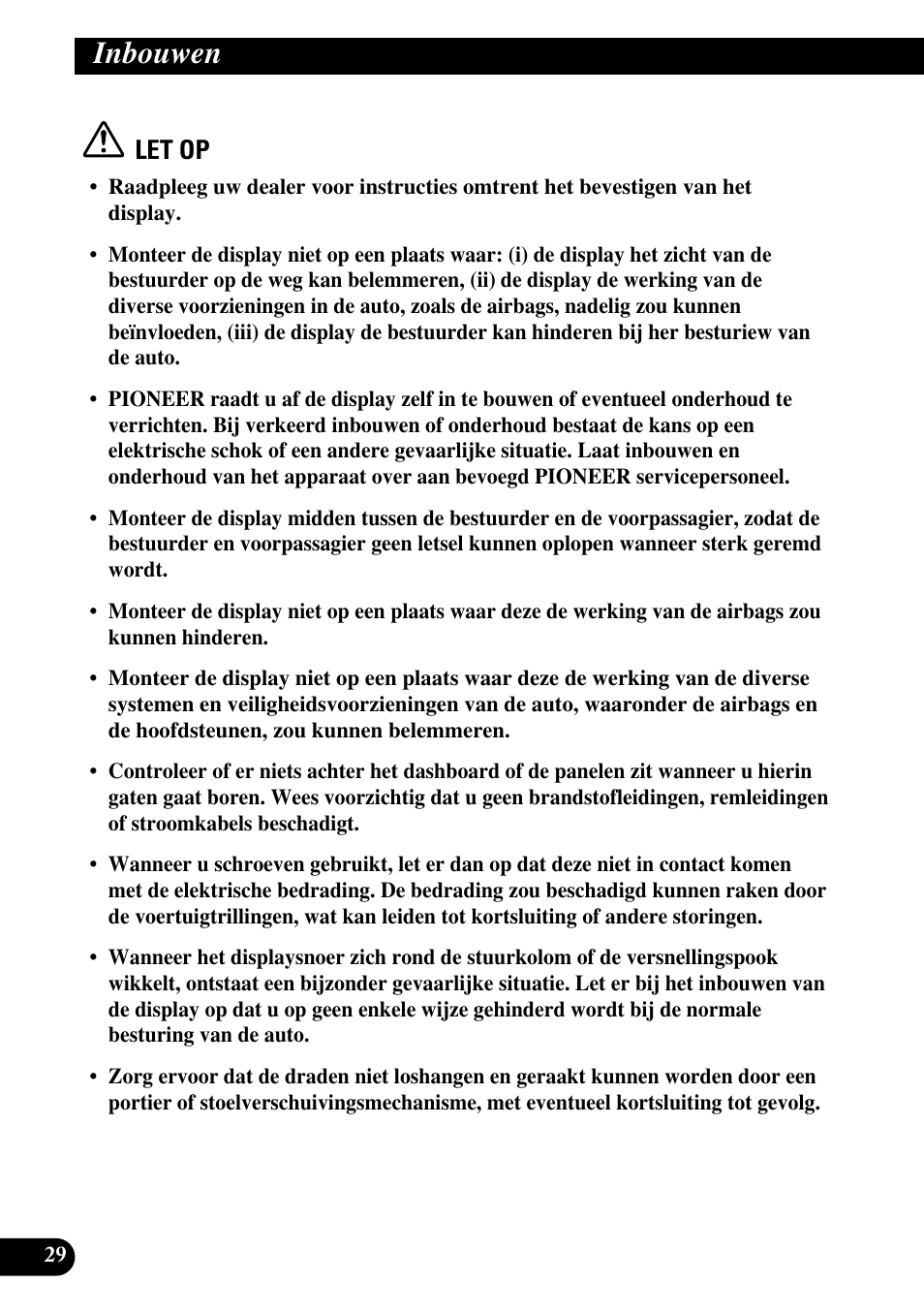 Inbouwen, Let op | Pioneer AVD-W1100V User Manual | Page 190 / 226