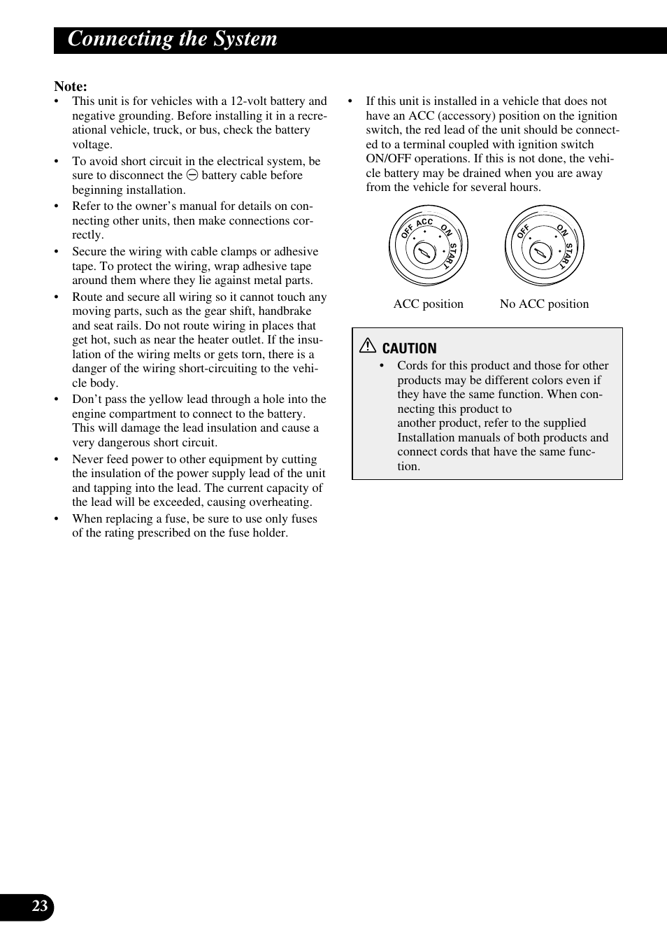 Connecting the system, Caution | Pioneer AVD-W1100V User Manual | Page 24 / 226