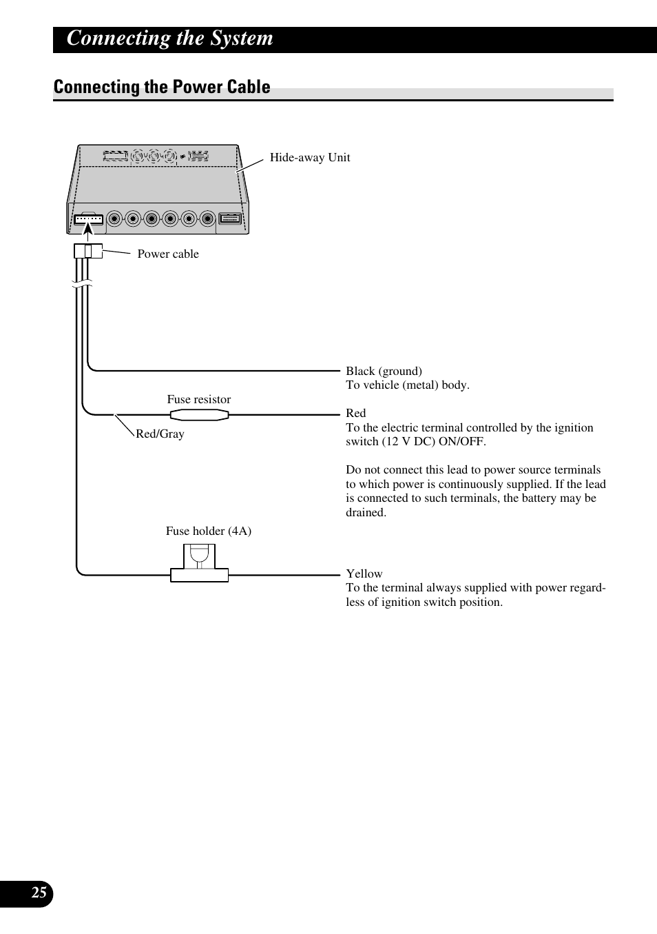 Connecting the power cable, Connecting the system | Pioneer AVD-W1100V User Manual | Page 26 / 226