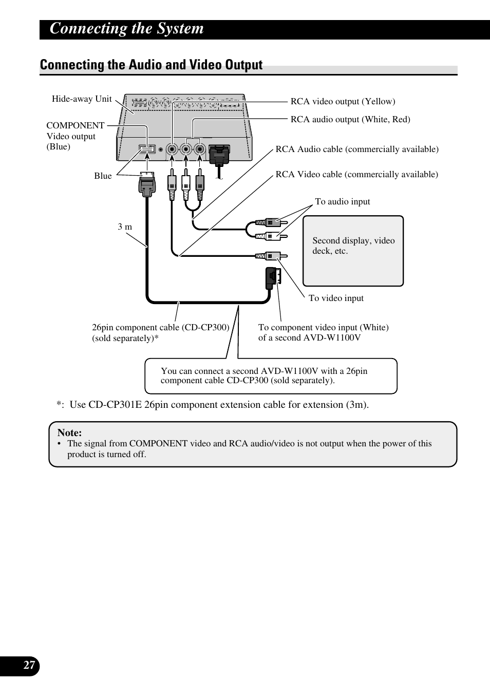 Connecting the audio and video output, Connecting the system | Pioneer AVD-W1100V User Manual | Page 28 / 226