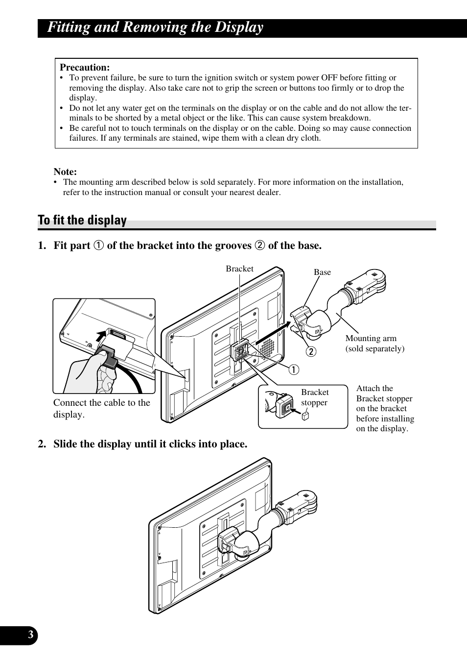 Fitting and removing the display, To fit the display | Pioneer AVD-W1100V User Manual | Page 4 / 226