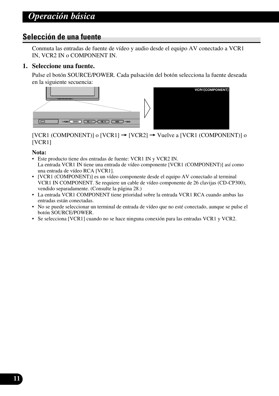 Selección de una fuente, Operación básica | Pioneer AVD-W1100V User Manual | Page 44 / 226