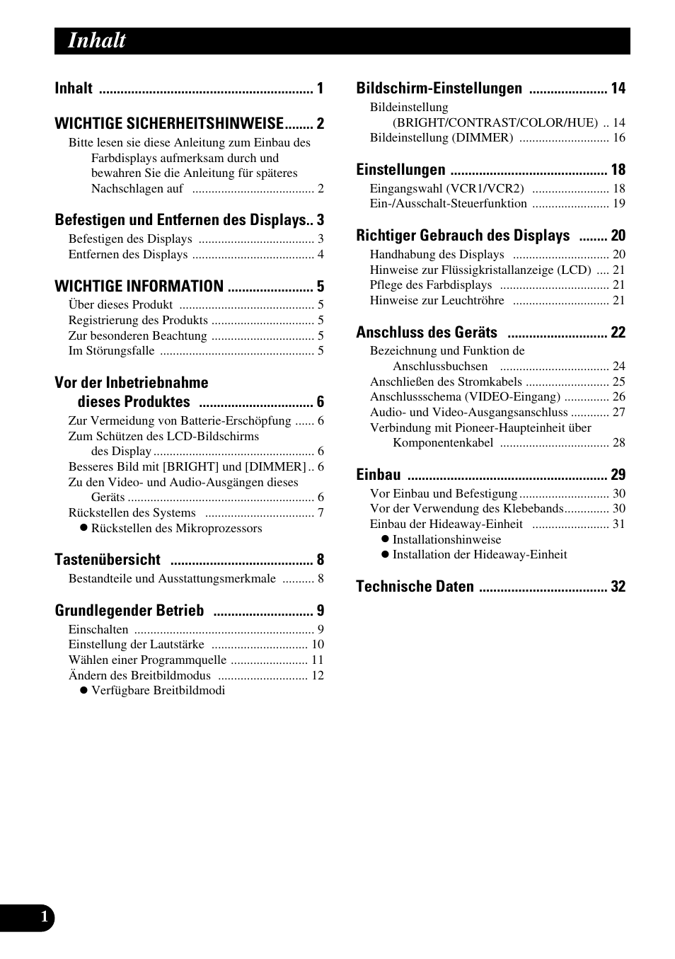 Deutsch, Inhalt | Pioneer AVD-W1100V User Manual | Page 66 / 226
