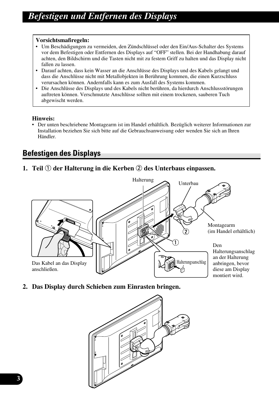 Befestigen und entfernen des displays, Befestigen des displays | Pioneer AVD-W1100V User Manual | Page 68 / 226