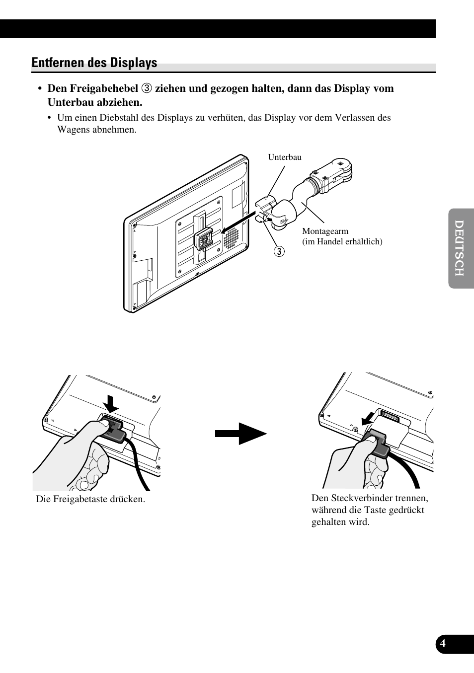 Entfernen des displays | Pioneer AVD-W1100V User Manual | Page 69 / 226