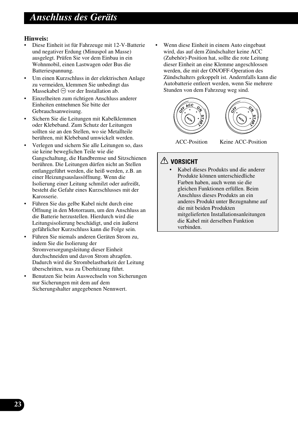 Anschluss des geräts, Hinweis, Vorsicht | Pioneer AVD-W1100V User Manual | Page 88 / 226