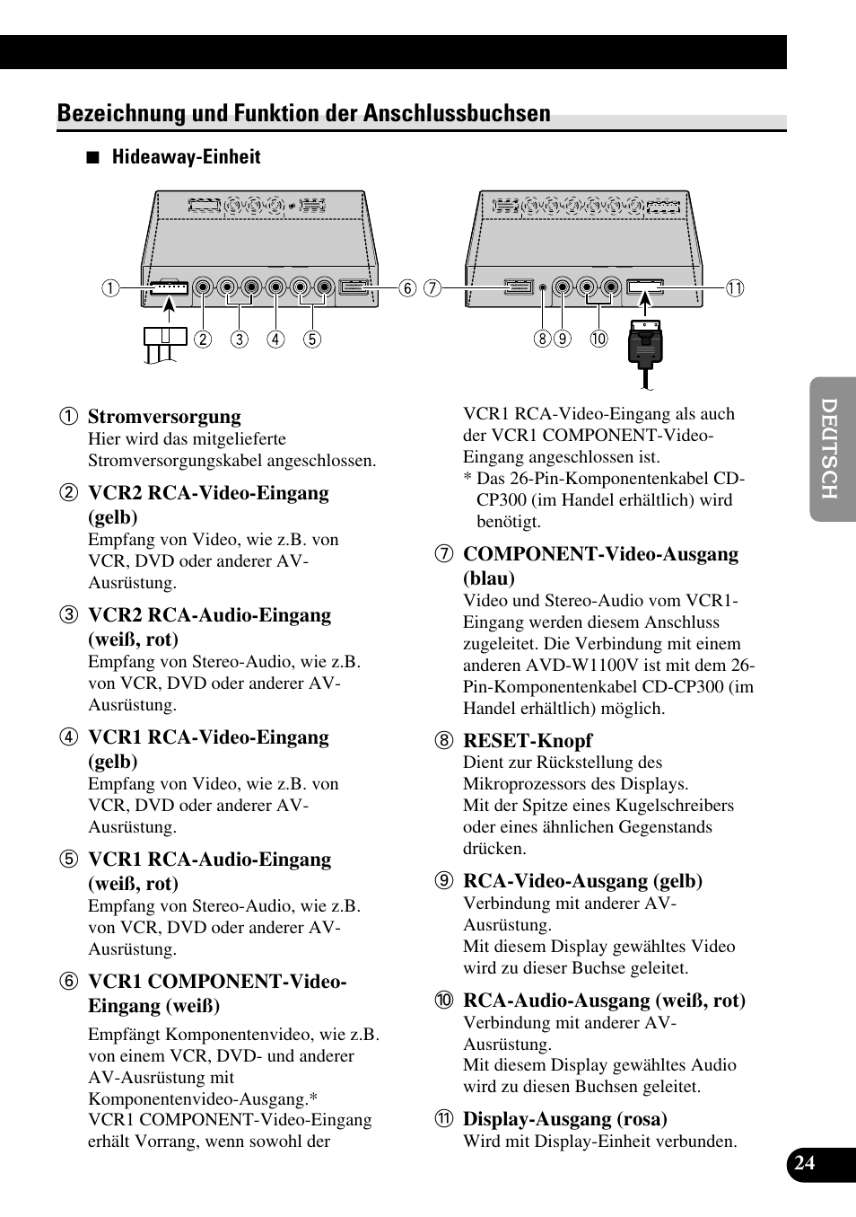 Bezeichnung und funktion de, Anschlussbuchsen, Bezeichnung und funktion der anschlussbuchsen | Pioneer AVD-W1100V User Manual | Page 89 / 226