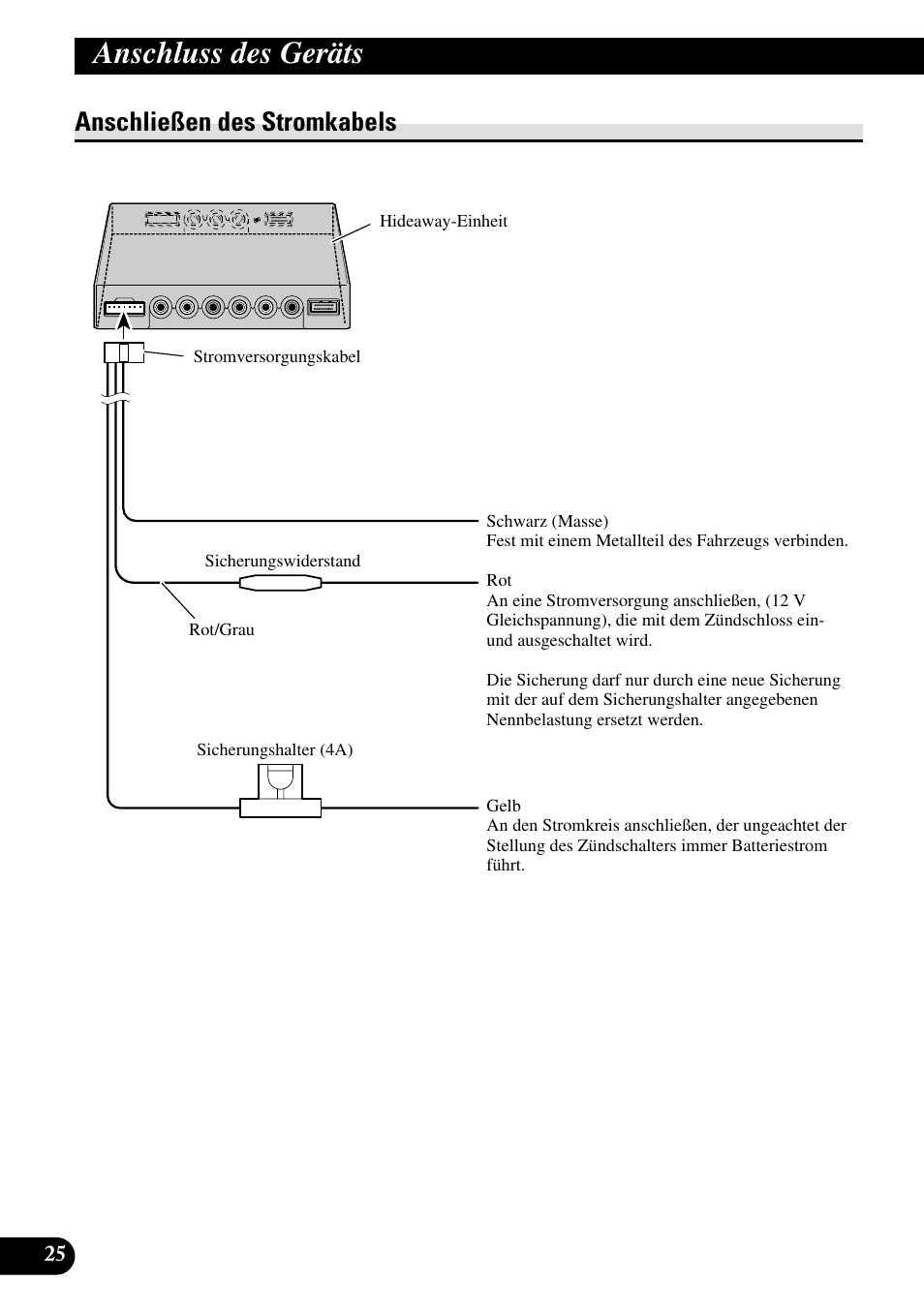 Anschließen des stromkabels, Anschluss des geräts | Pioneer AVD-W1100V User Manual | Page 90 / 226