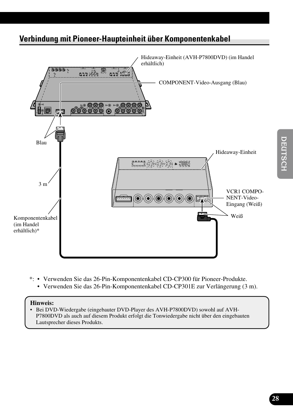 Verbindung mit pioneer-haupteinheit über, Komponentenkabel | Pioneer AVD-W1100V User Manual | Page 93 / 226