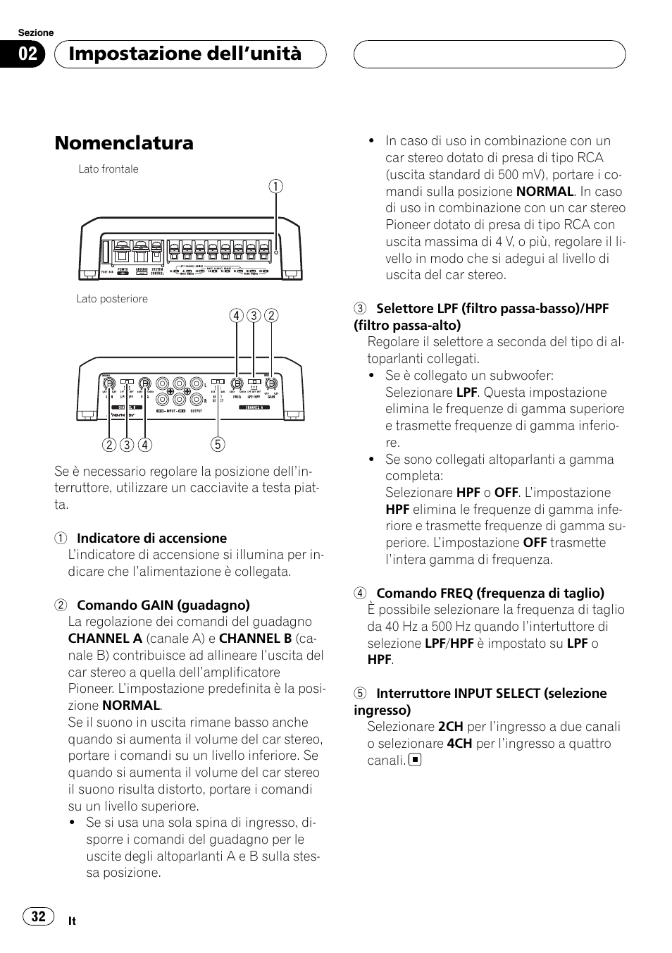 Impostazione dell, Unità, Nomenclatura | Impostazione dell ’unità | Pioneer GM-D9500F User Manual | Page 32 / 104