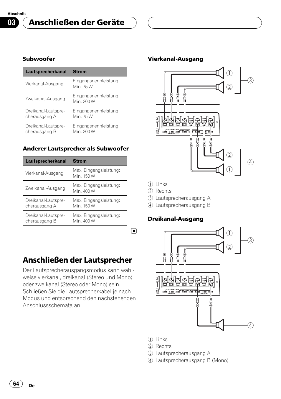 Anschließen der lautsprecher, Anschließen der geräte | Pioneer GM-D9500F User Manual | Page 64 / 104