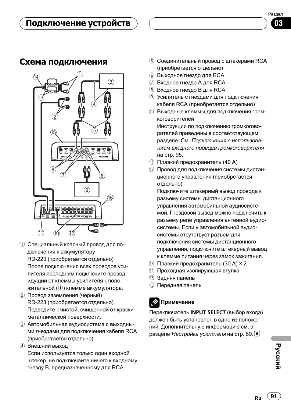 Подключение устройств, Схема подключения 91, Схема подключения | Pioneer GM-D9500F User Manual | Page 91 / 104