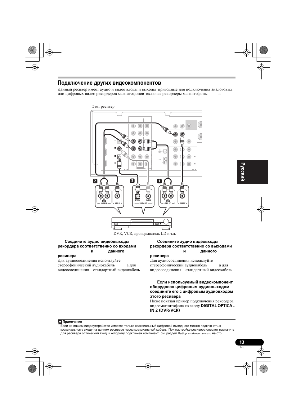 Подкл чение д²угих видеокомпонентов, Подключение других видеокомпонентов, Примечание | Pioneer VSX-519V-K User Manual | Page 105 / 140
