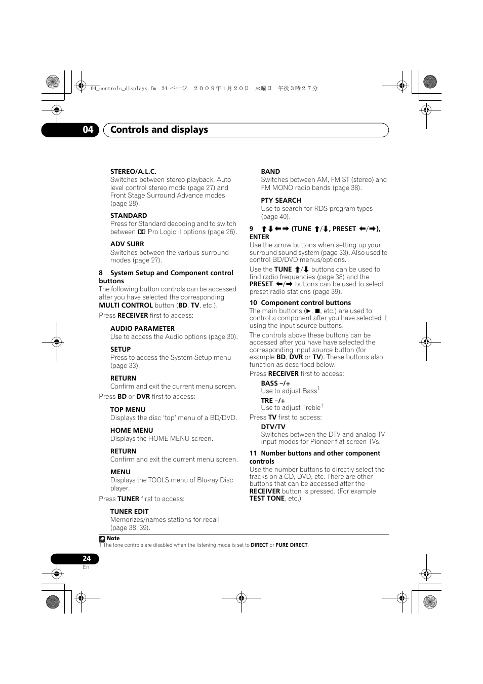 Controls and displays 04 | Pioneer VSX-519V-K User Manual | Page 24 / 140