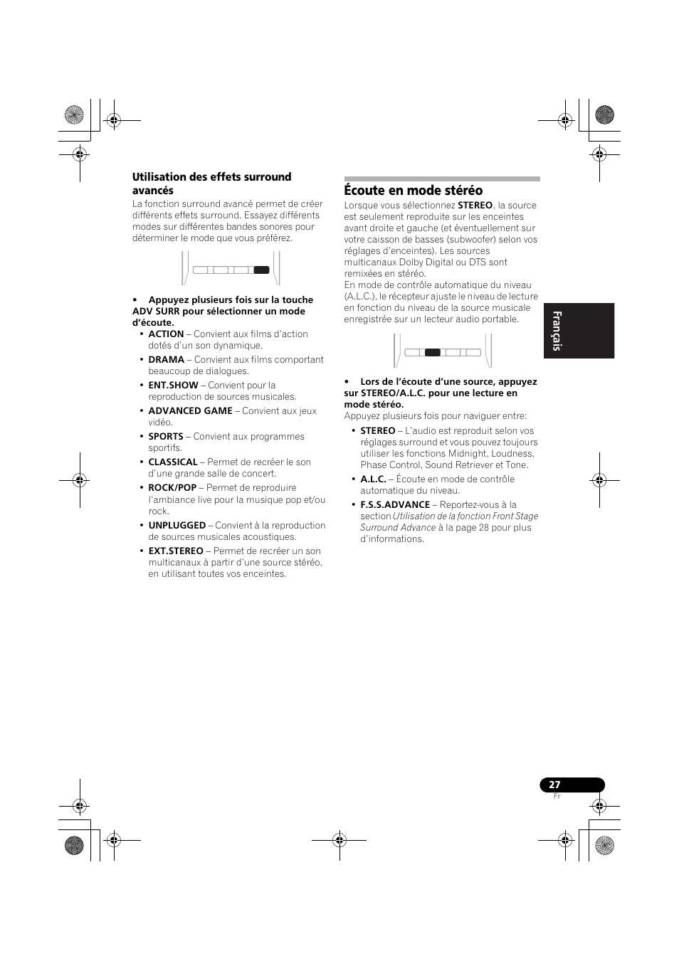 Utilisation des effets surround avancés, Écoute en mode stéréo | Pioneer VSX-519V-K User Manual | Page 73 / 140