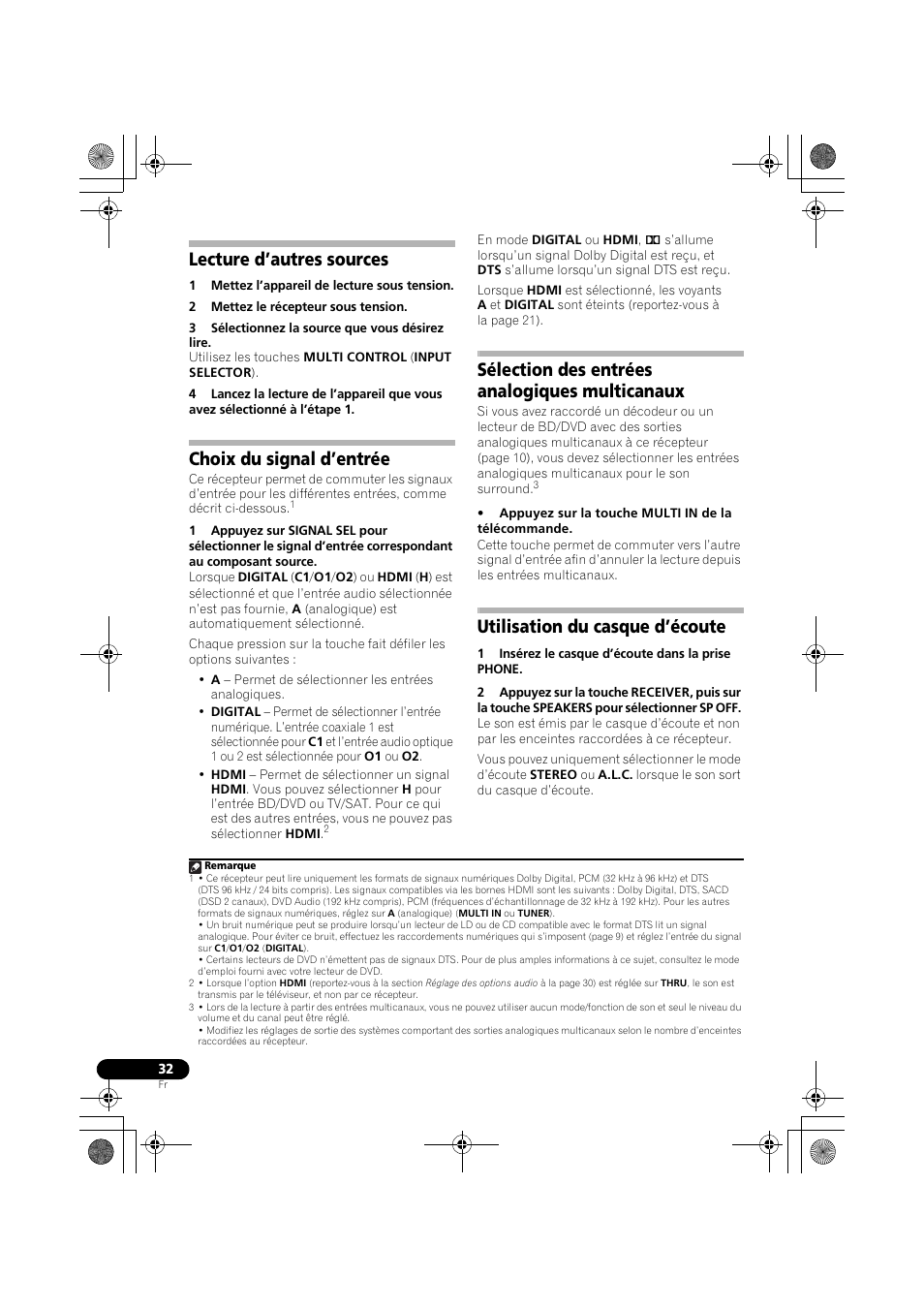 Lecture d’autres sources, Choix du signal d’entrée, Sélection des entrées analogiques multicanaux | Utilisation du casque d’écoute | Pioneer VSX-519V-K User Manual | Page 78 / 140