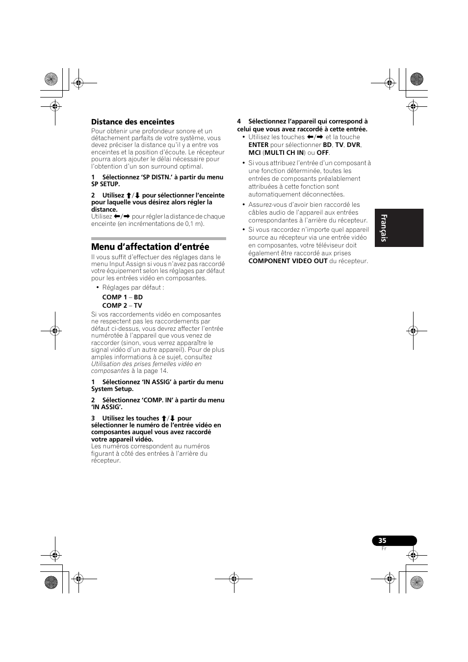 Distance des enceintes, Menu d’affectation d’entrée | Pioneer VSX-519V-K User Manual | Page 81 / 140