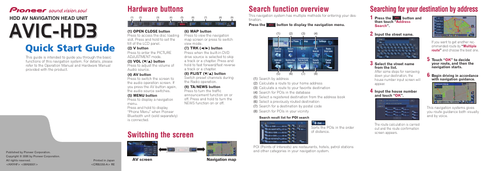 Pioneer AVIC-HD3 RU User Manual | 2 pages